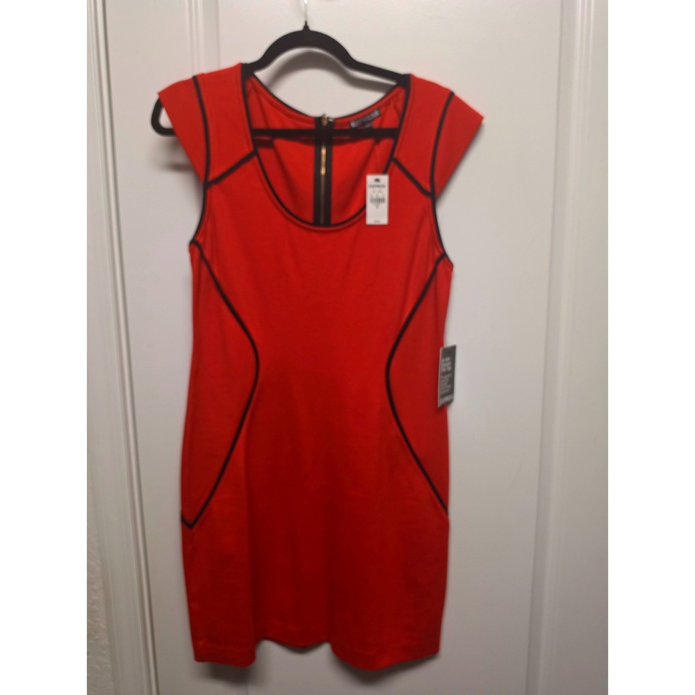 Express Womens Red Black Piped Cap Sleeve Sheath Dress Size 12 Exposed Zipper